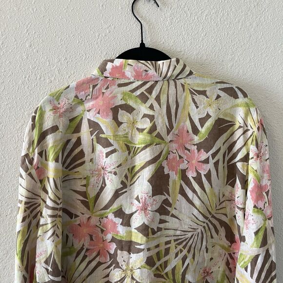 J. Jill Love Linen Shirt Blouse Button Down Size XL P Long Sleeve Floral Print - Picture 9 of 14